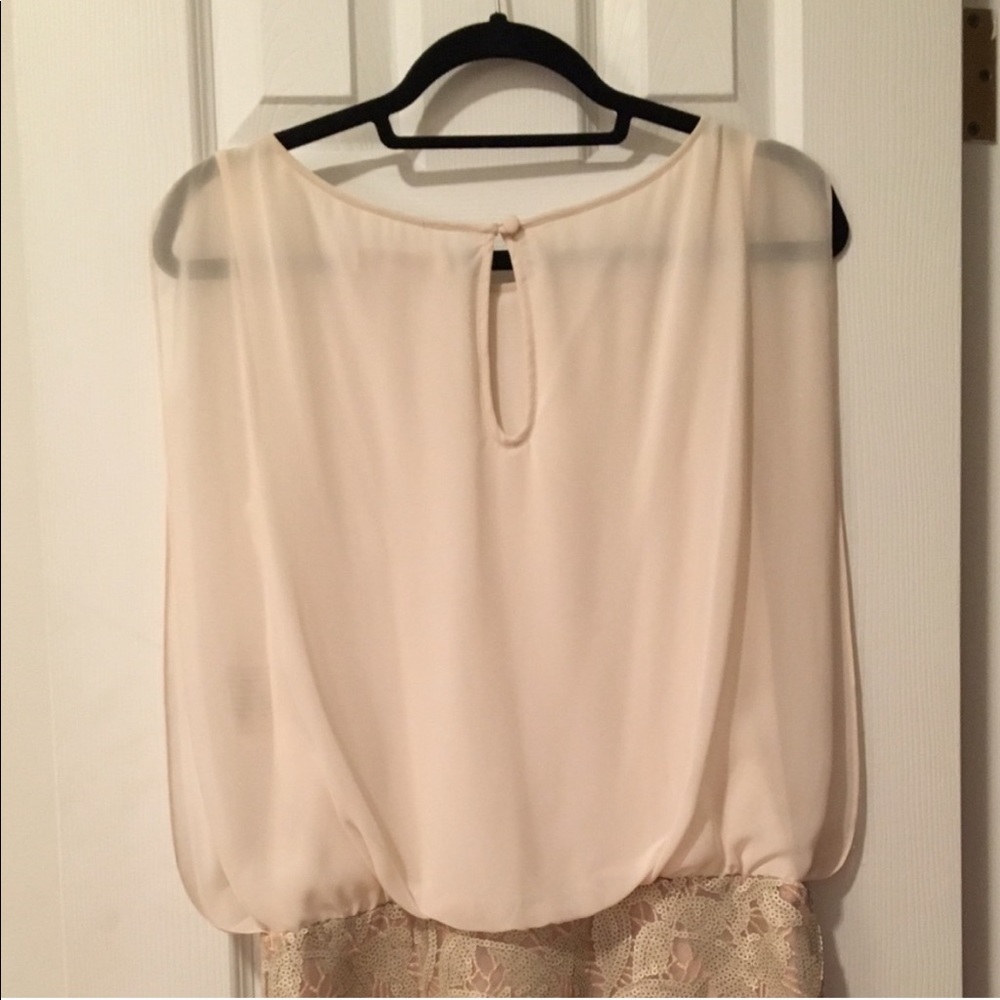 🛳 Designer’s Aidan Mattox Beige Drape Chiffon Cocktail Sequin Dress - Picture 14 of 16